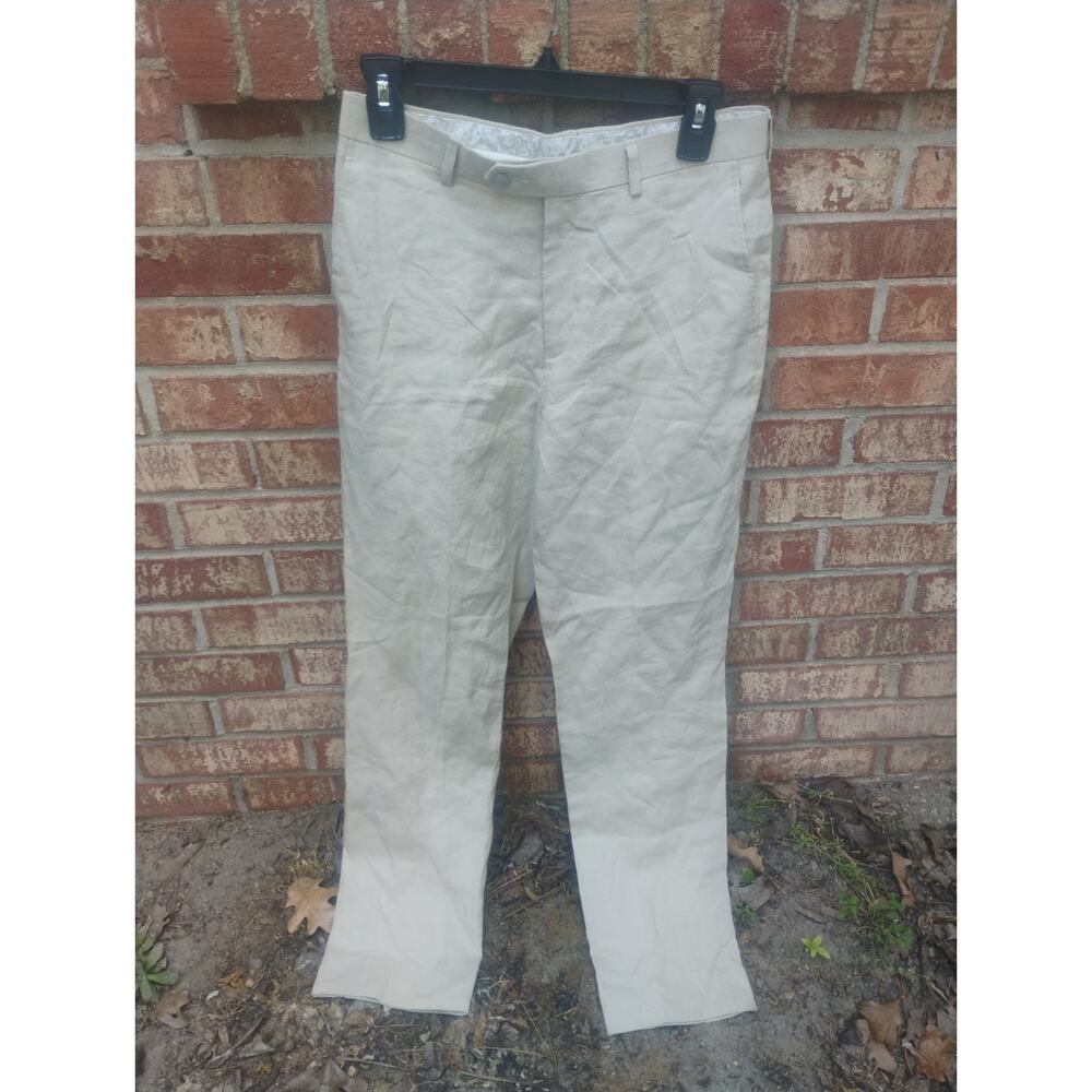 Lauren Ralph Lauren 100% Linen Pants Mens 18R 29W Beige Flat Front Coastal Beach